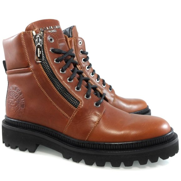 NIB$1450 BALMAIN RANGER EMBOSSED LOGO LEATHER COMBAT DUAL ZIPPERS BOOTS 43 10 - Picture 2 of 16